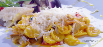 Emozione Sardegna, orecchiette con funghi, melanzane e saglie di pecorino - Ristorante da Cesare a Cagliari